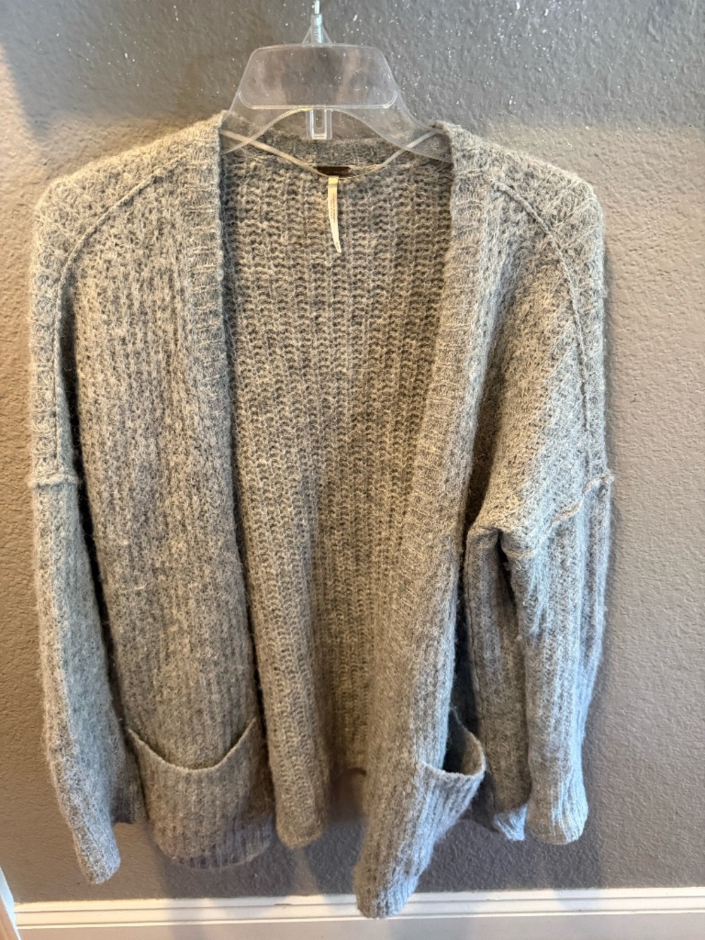 Free People Weekend Getaway Cardigan XS Gray Alpaca Oversized Open Knit Boho